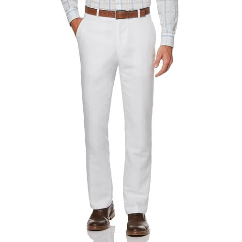 Perry Ellis Men's Essentials Linen Dress Pant, Modern Fit, Solid, Lightweight (Waist Size 29-42), Bright White Twill, 44W x 34L | Amazon (US)