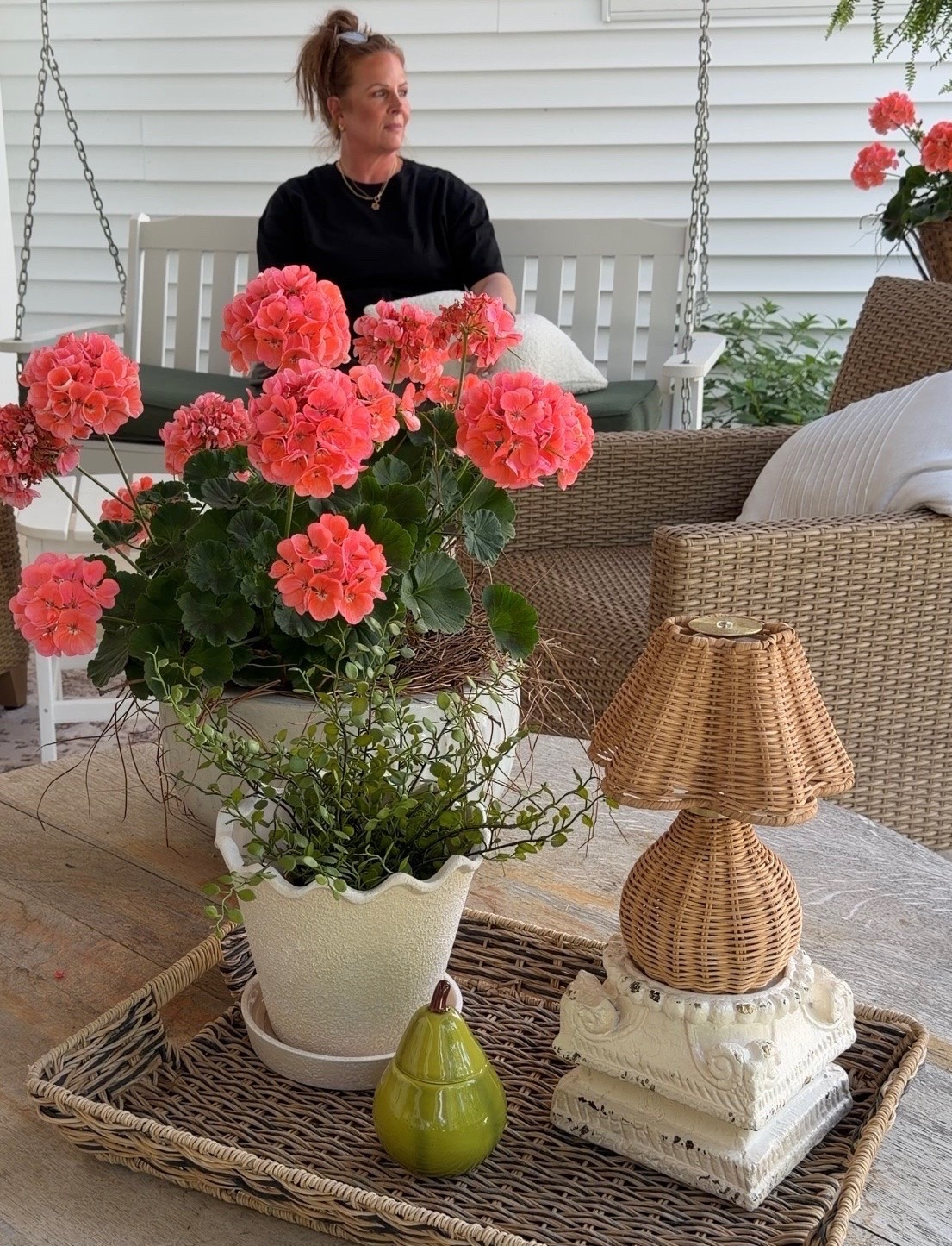 I wanted to share our Summer porch setup. We have cozy patio furniture, a swing, coffee table, and layered tabletop decor pieces.

#LTKSeasonal #LTKHome