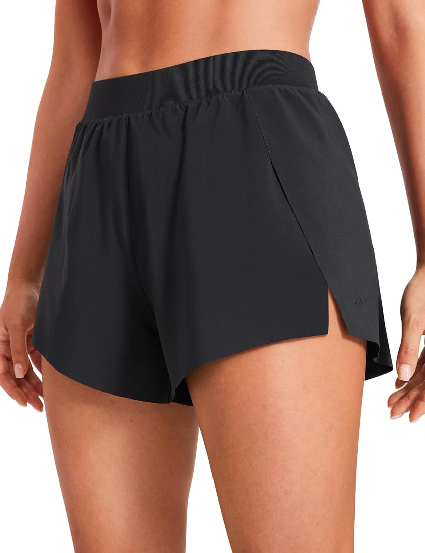 CRZ YOGA Running Shorts for Women High Waisted V Split Gym Workout Athletic Track Shorts with Mes... | Amazon (US)