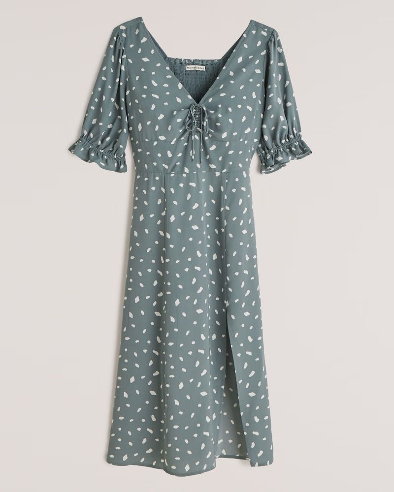Cinched Tie-Front Midi Dress | Abercrombie & Fitch (US)