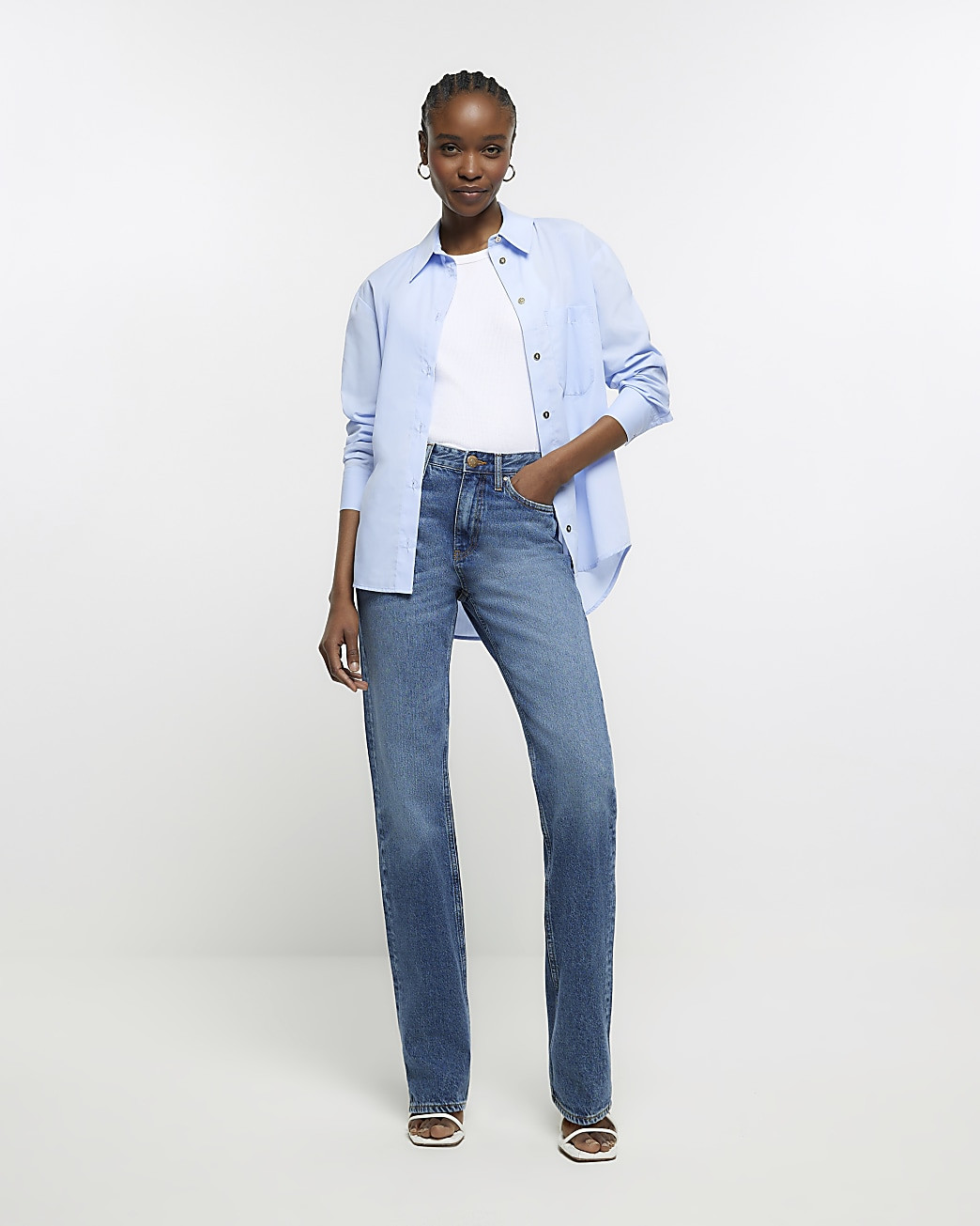 Blue high waisted straight leg jeans | River Island (UK & IE)
