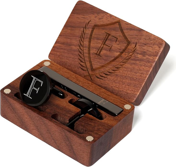 Gemelos con inicial y clip de corbata para hombre, letras del alfabeto de la A a la Z, color negr... | Amazon (US)