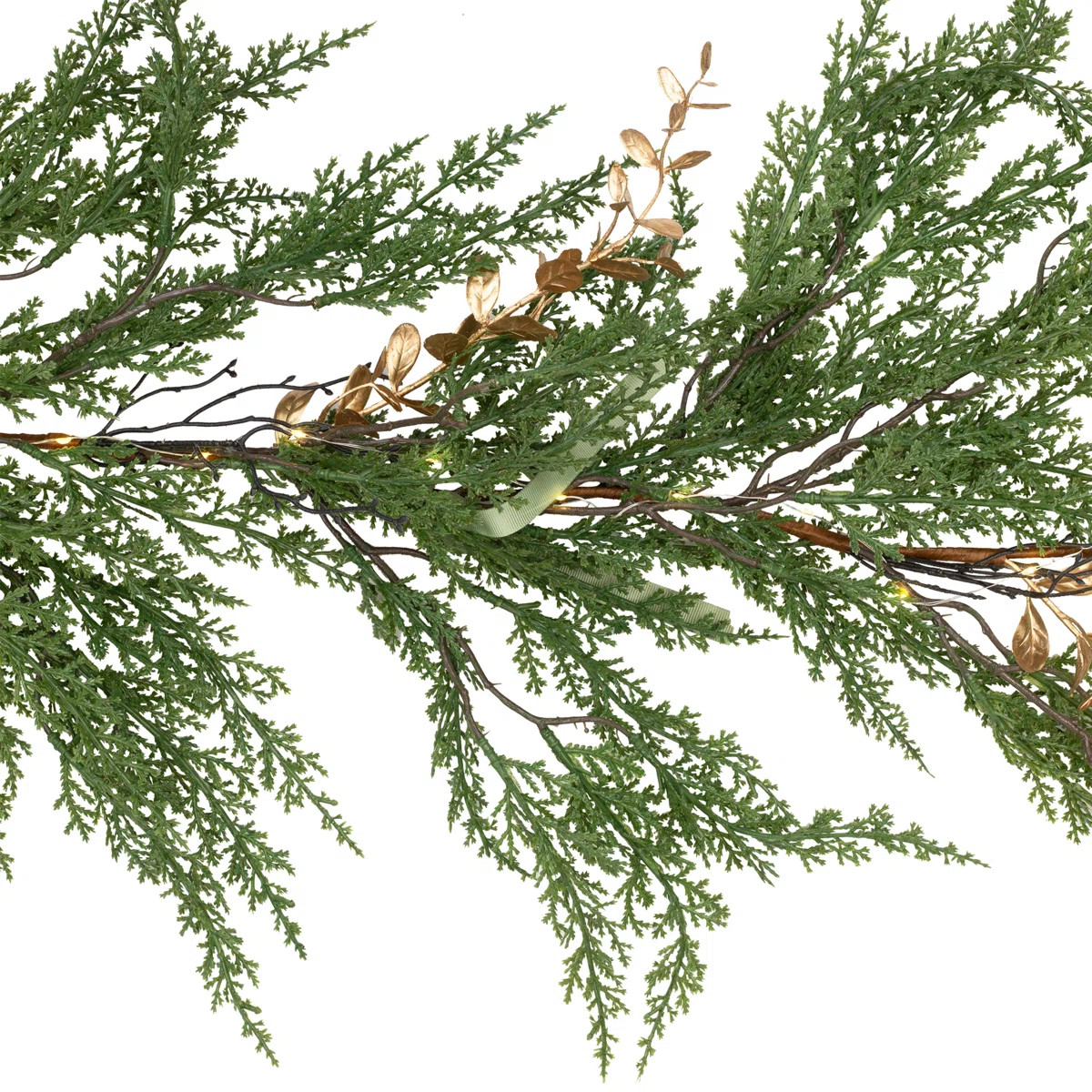 Real Touch Pre-Lit Cedar Pine Artificial Christmas Garland - 10' - Warm White LED | Wayfair North America