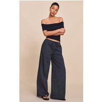 Navy Stripe Cotton Drawstring Mid Rise Pants | PrettyLittleThing US