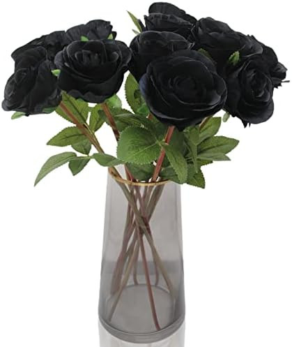 Hananona Black Artificial Roses for Flower Arrangement, 12 Pcs Silk Black Roses Bouquet for Hallo... | Amazon (US)