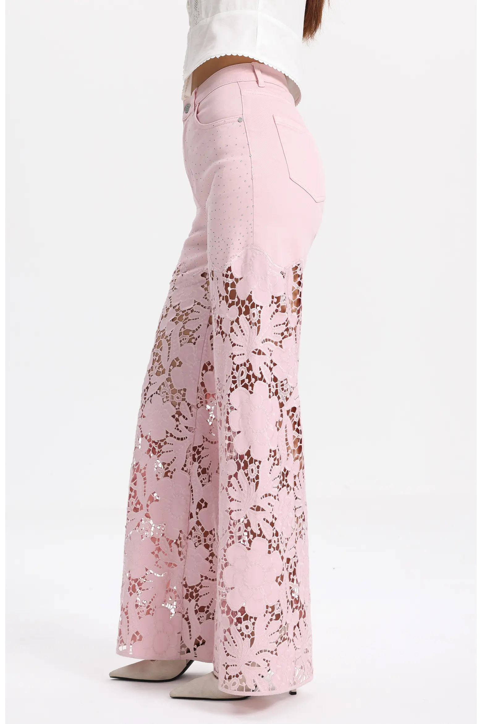 Crystal Embellished Lace Wide Leg Jeans (Women) | Nordstrom | Nordstrom