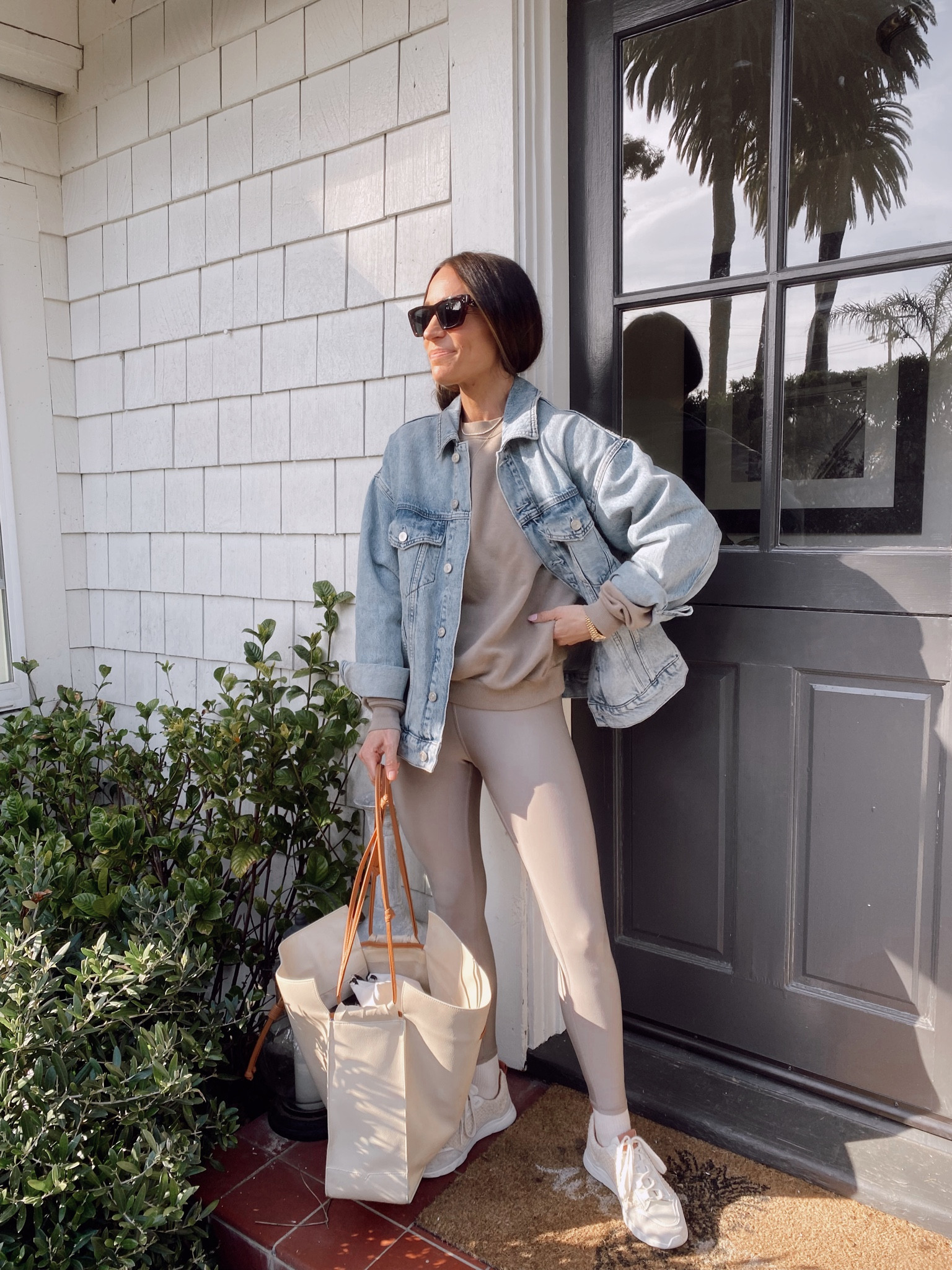 Travel outfit 
Gravel leggings 
Gravel oversized sweatshirt (wearing my smaller size) 
Oversized denim jacket (wearing my regular size) 

#LTKstyletip