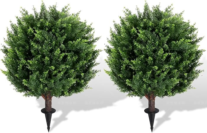 22''T Artificial Cedar Topiary Ball Tree 2 Pack, Artificial Bushes Fake Plants for Outdoor, Uv Re... | Amazon (US)