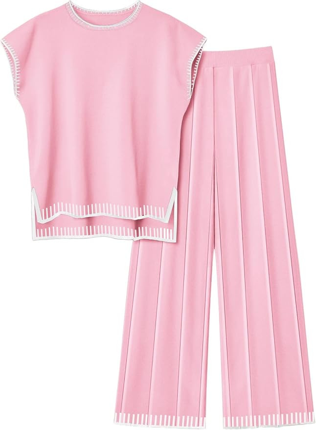 Ekouaer Womens Matching Sets Knit Sweater Sets 2 Pieces Outfits Pullover Tops Wide Legs Pants Lou... | Amazon (US)
