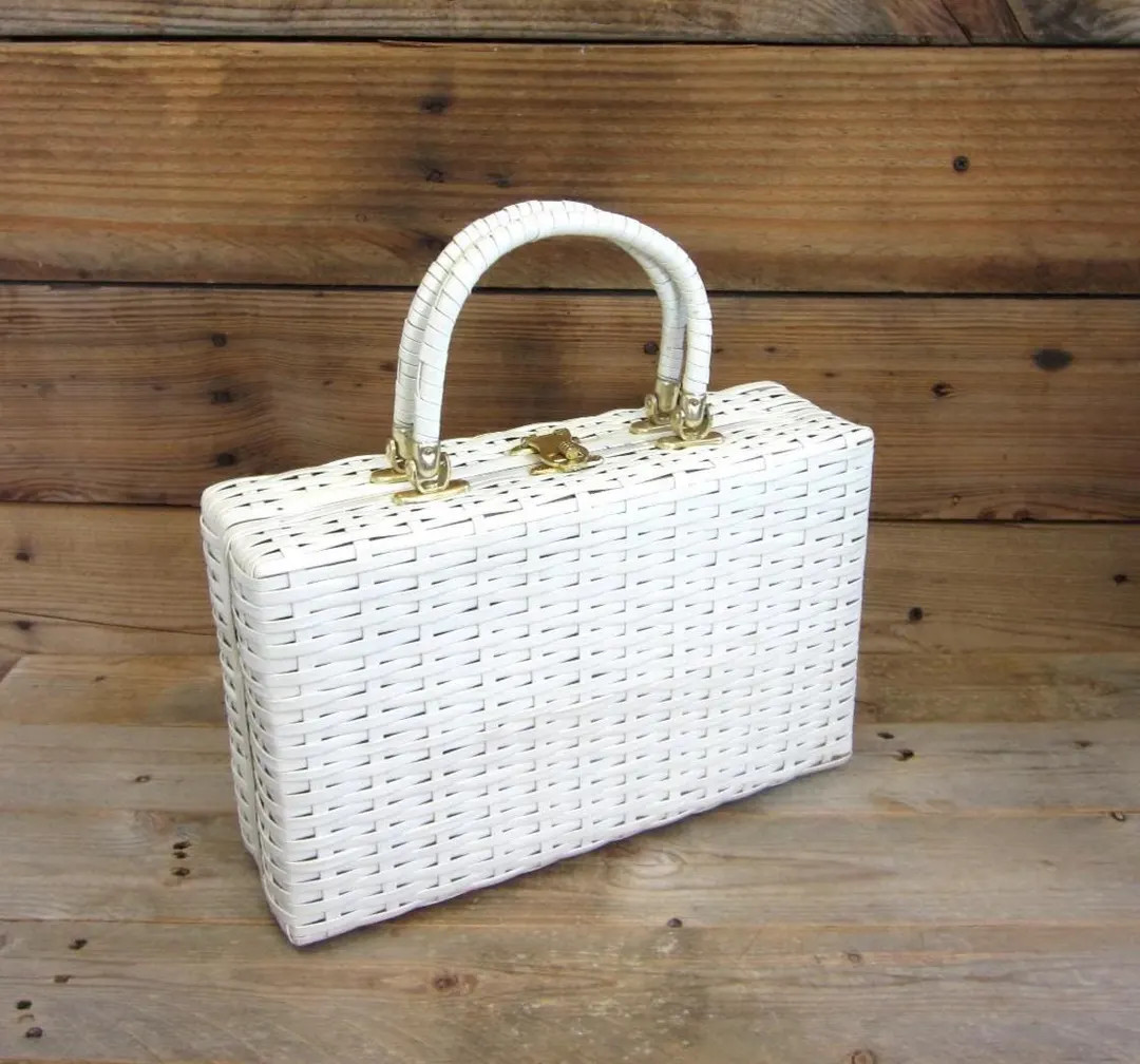 Vintage 50's Lesco Lona White Wicker Purse Nice Size - Etsy | Etsy (US)