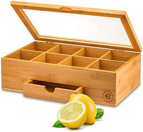 Premium Bamboo Tea Box Organizer - Wood Tea Chest with Slide-Out Drawer & Acrylic Window, Magnet ... | Amazon (US)