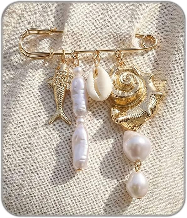 Ocean Style Charm Brooch Pins for Women Enamel Lobster/Crab/Sun/Coral Multi-Pendant Animal Pin Fa... | Amazon (US)