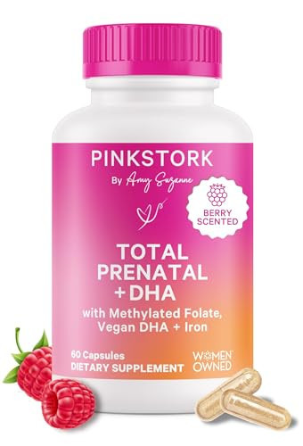 Pink Stork Total Prenatal Vitamins with DHA, Folate, Iron, Choline, and Vitamin B12 - Prenatals for Women to Support Fetal Development, Pregnancy Must Haves, Berry Essence, 60 Capsules, 1 Month Supply | Amazon (US)