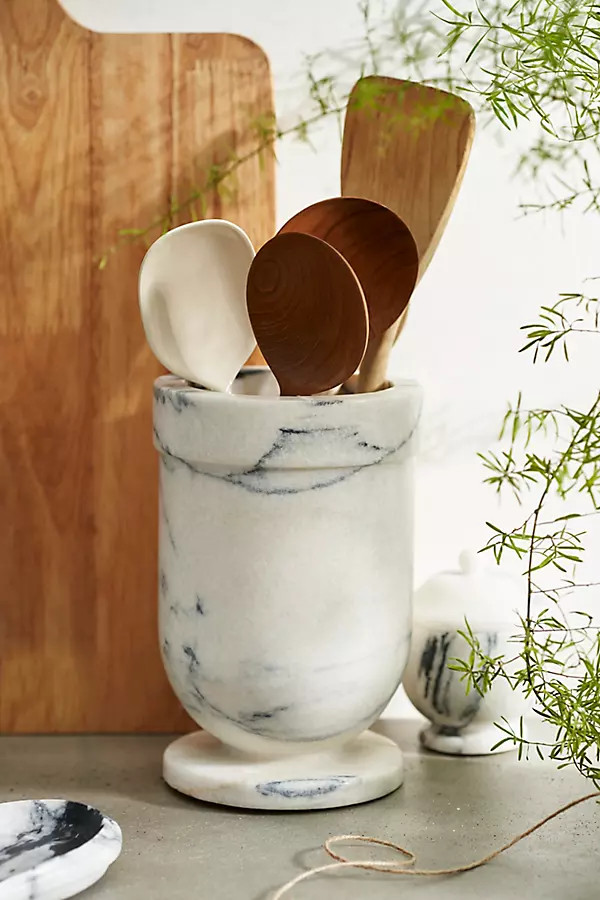 Smoky White Marble Utensil Holder | Terrain