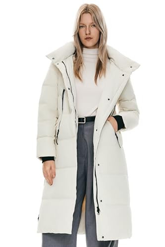 Orolay Women's Thickened Long Down Jacket Winter Down Coat Hooded Puffer Jacket with Side Zipper (White, Small) | Amazon (US)