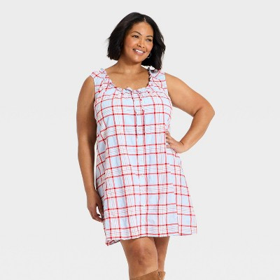 Women's Mini Swing Shift Dress - Universal Thread™ Blue Plaid 4X | Target