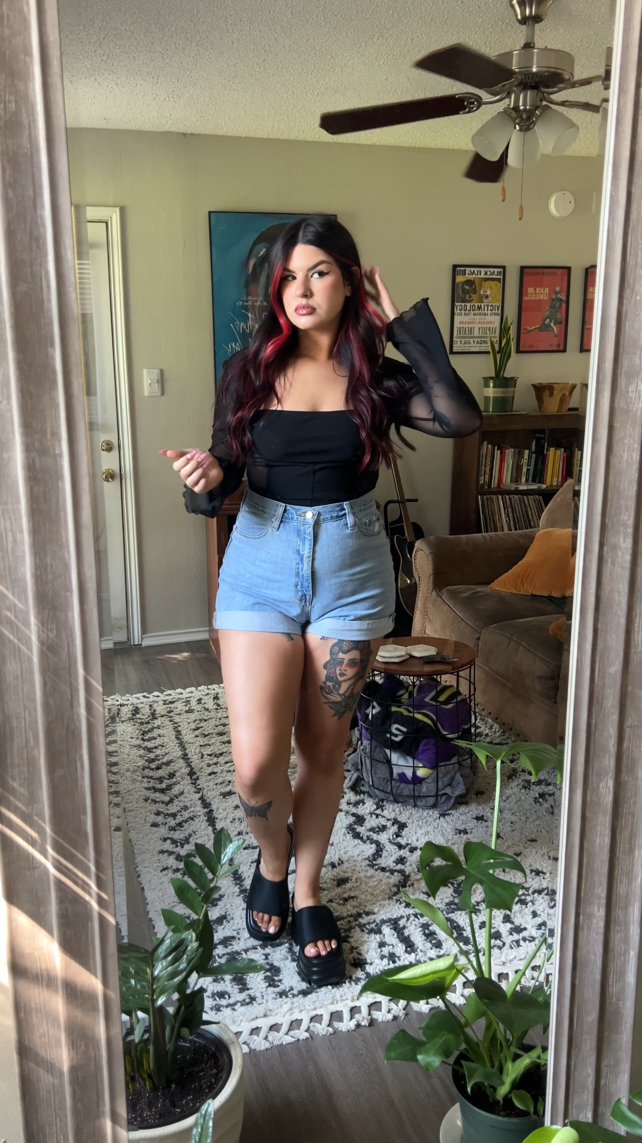 casual dinner outfit 🖤 black crop top long bell sleeve, light wash mom shorts, chunky 90s platform slides/sandals 

#LTKSeasonal #LTKunder50 #LTKshoecrush