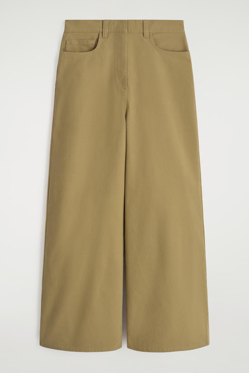 Cotton Cropped Wide-Leg Trousers in Beige | COS (US)
