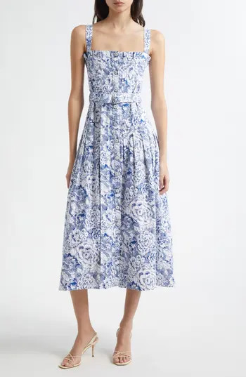 Cinq à Sept Floral Print A-Line Dress in White/Dark Cerulean at Nordstrom Rack, Size 2 | Nordstrom Rack