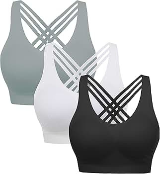 AKAMC 3 Pack Women's Medium Support Cross Back Wirefree Removable Cups Yoga Sport Bra | Amazon (US)
