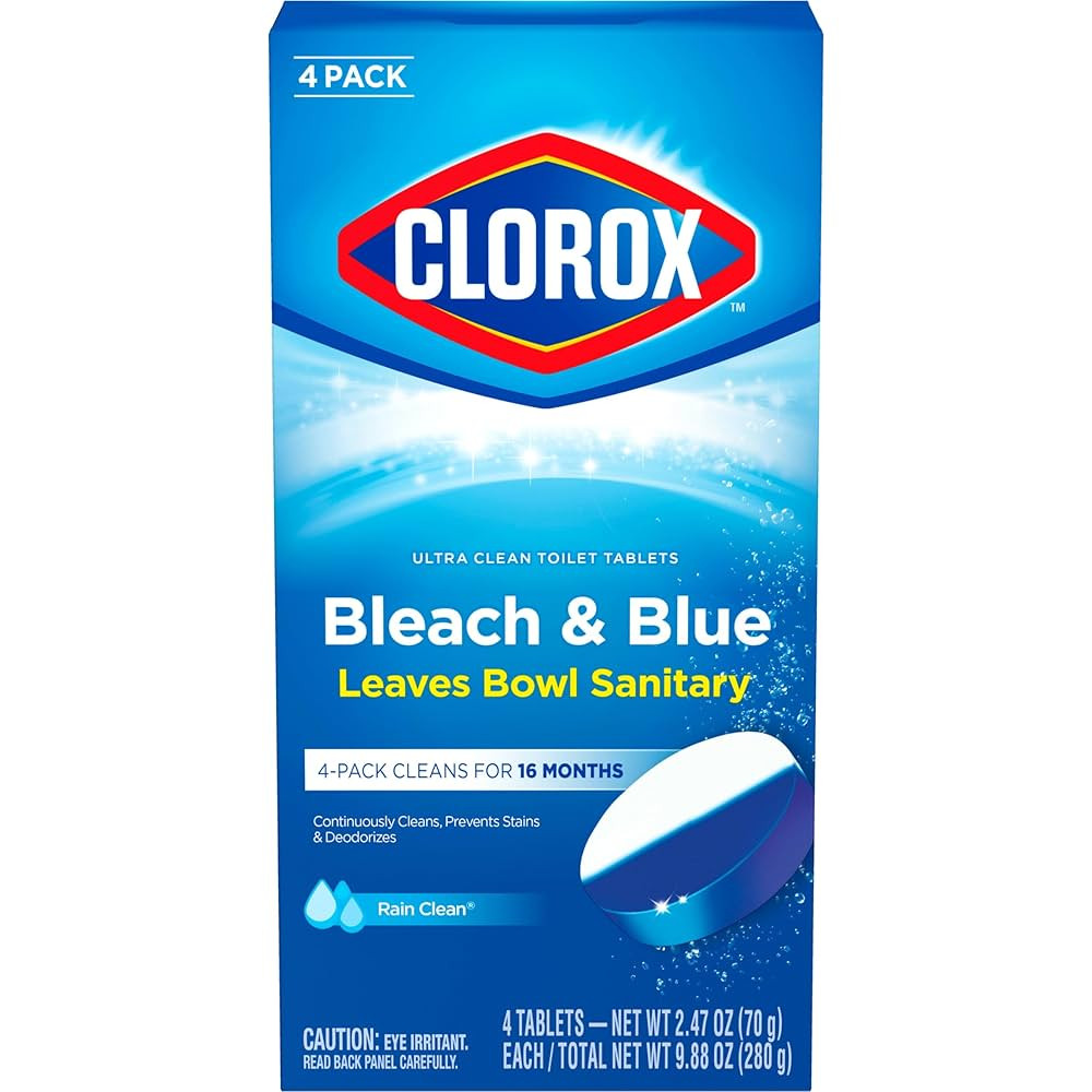 Clorox Ultra Clean Toilet Tablets Bleach & Blue, Rain Clean, 4 Ct (Package May Vary) | Amazon (US)