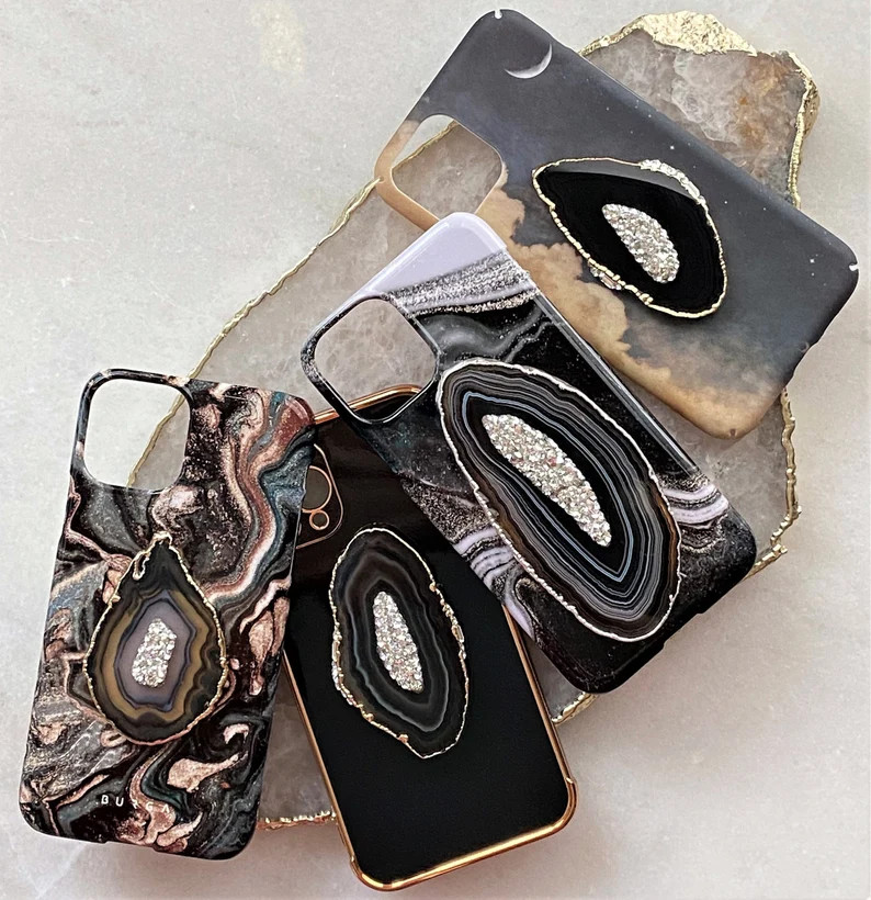 Topper-Crystal & Gold and Silver Dipped Black Agate Stone- Choose your Style Universal Topper | Etsy (US)