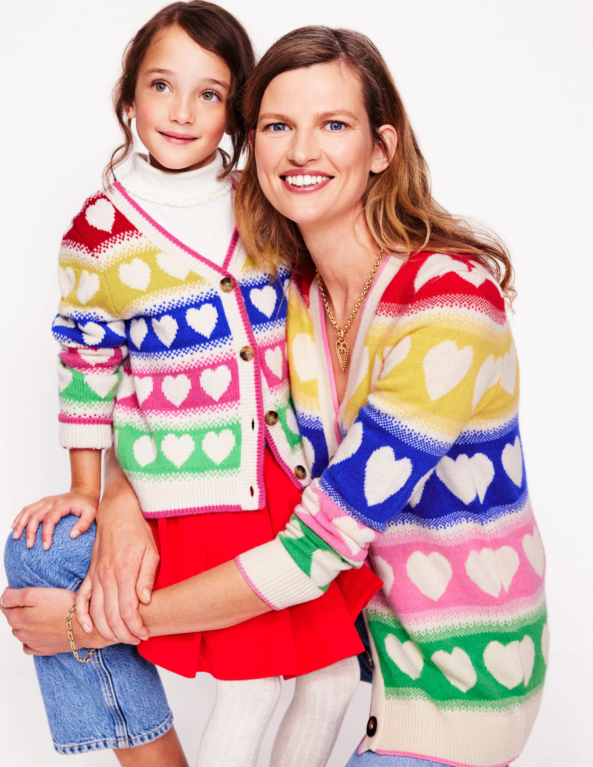 Flora Fun V-Neck Cardigan-Rainbow Hearts | Boden (US)