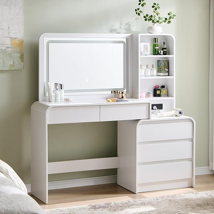 50" Makeup Vanity Desk with 35.43" Mirror and Lights, Large 5 Drawers Makeup Table with Adjustabl... | Amazon (US)