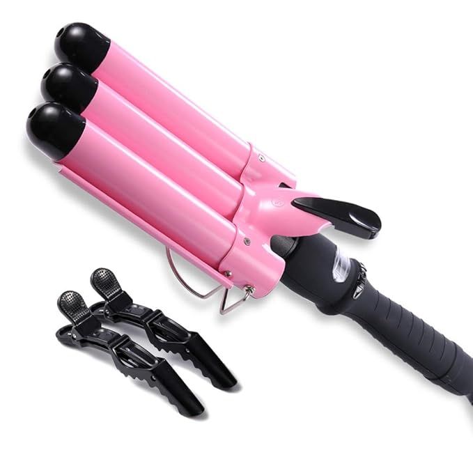 Crimper Hair Iron，Curling Iron 1 inch with LCD Temperature Display，3 Barrel Curling Iron Hair... | Amazon (US)