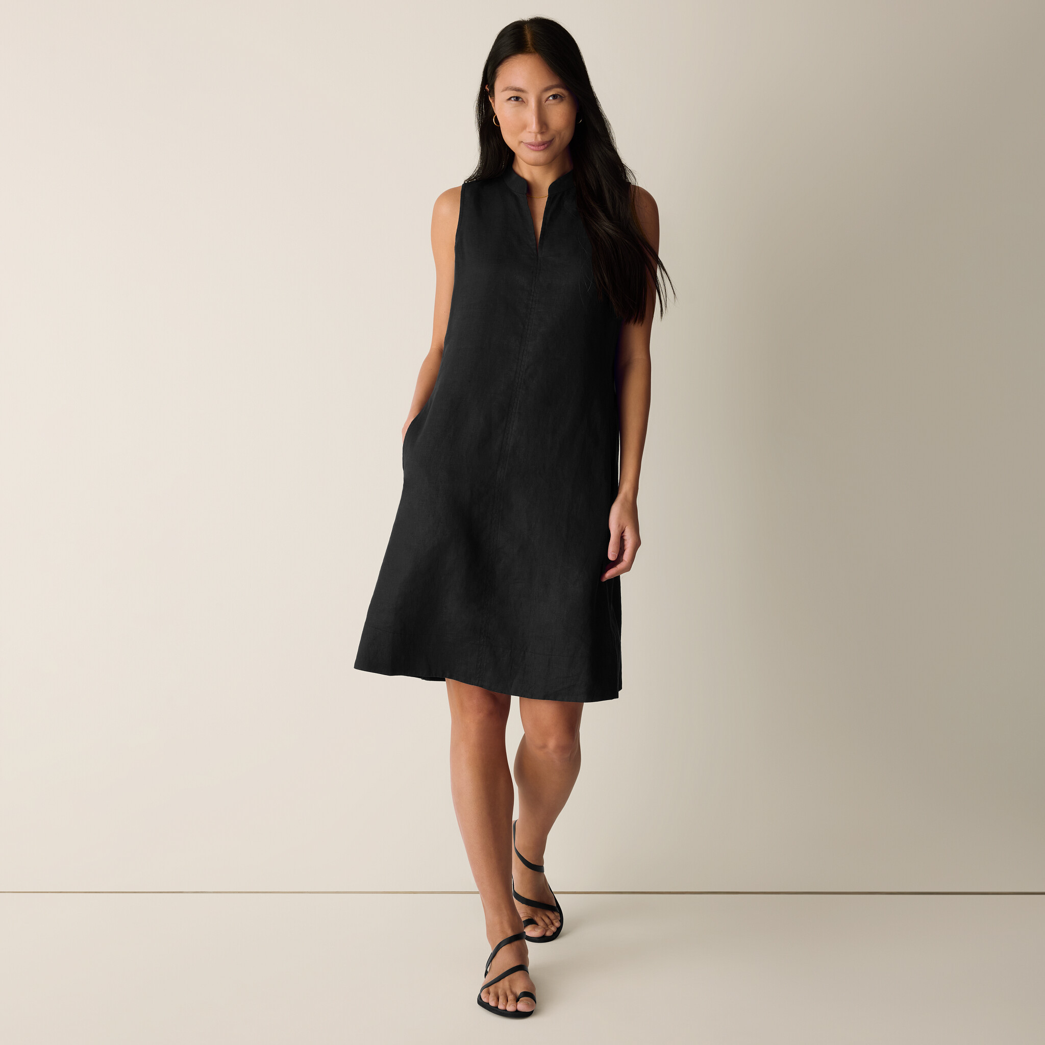 Organic Linen Split Neck Dress | Eileen Fisher