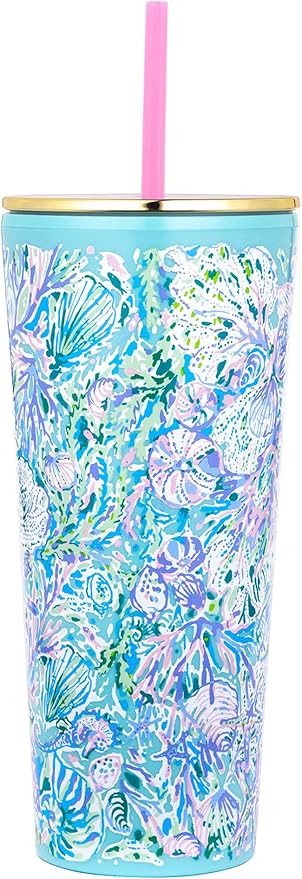 Lilly Pulitzer Double Wall Tumbler with Lid and Reusable Straw, Insulated Travel Cup Holds 24 Oun... | Amazon (US)