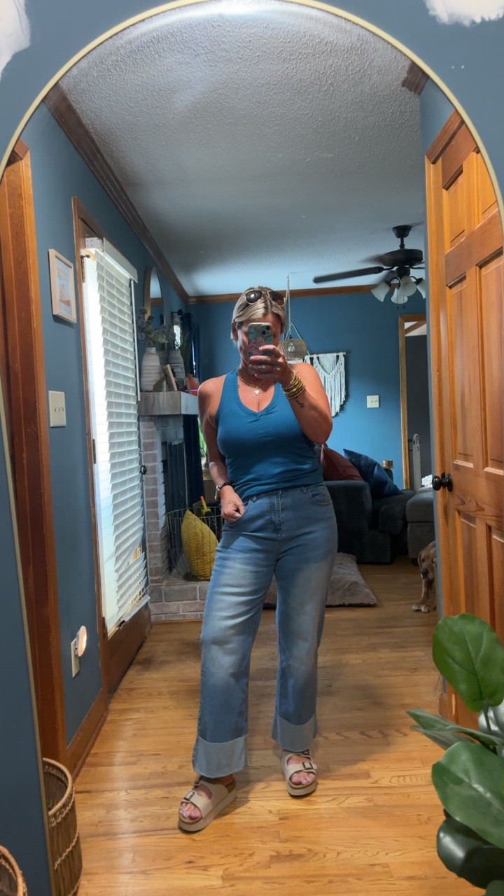 These jeans are comfy and have a lot of stretch. And the tank has a built in bra!
Tank: Medium 
Jeans: Medium

#LTKMidsize #LTKootd #LTKSaleAlert