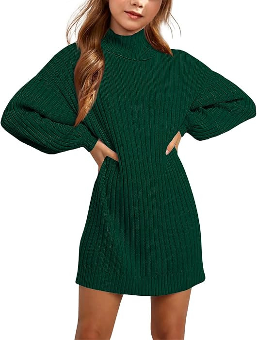 Fall Winter Girls Sweater Dress Teen Kids Turtleneck Dresses | Amazon (US)