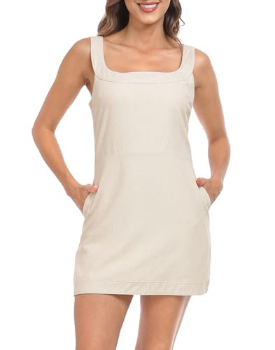 HDE Women's Linen Mini Dress Sundress Sleeveless Summer Dresses with Pockets | Amazon (US)