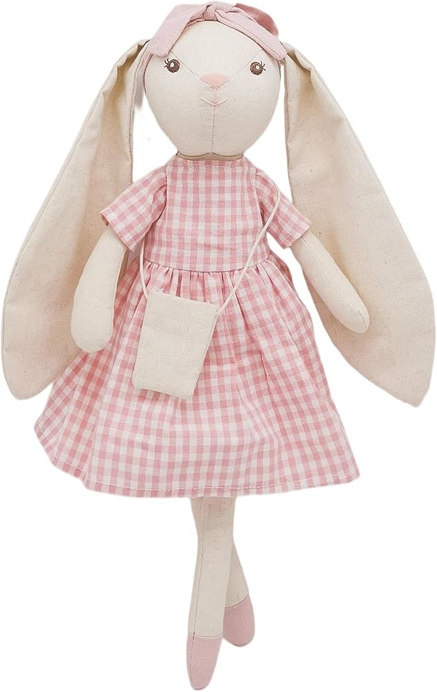 15" Bunny Stuffed Animal for Girls, Plush Toy Doll -Wearing Pink Plaid Dress,Cute Doll Set Dress ... | Amazon (US)