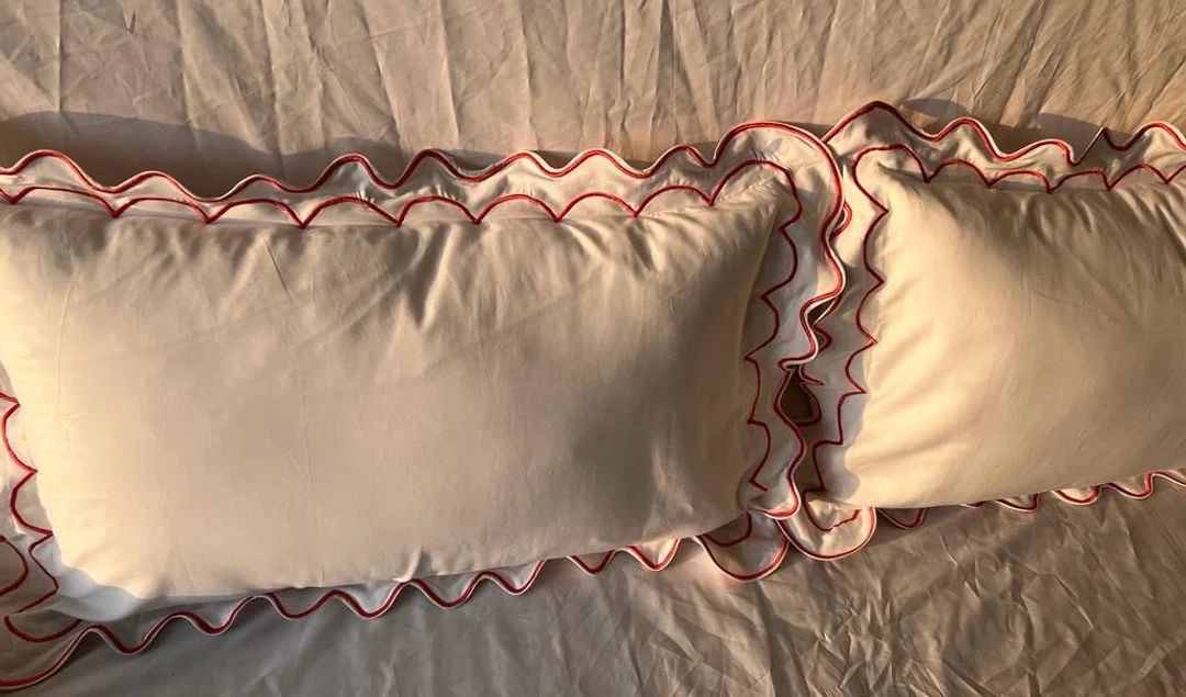 Euro/Pillow Sham Double Scalloped Embroidery 100% Cotton Sateen Hotel Stitch | Etsy (US)