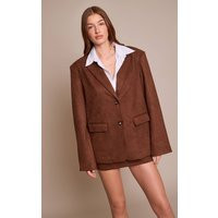 Chocolate Brown Suede Oversized Dad Blazer | PrettyLittleThing UK