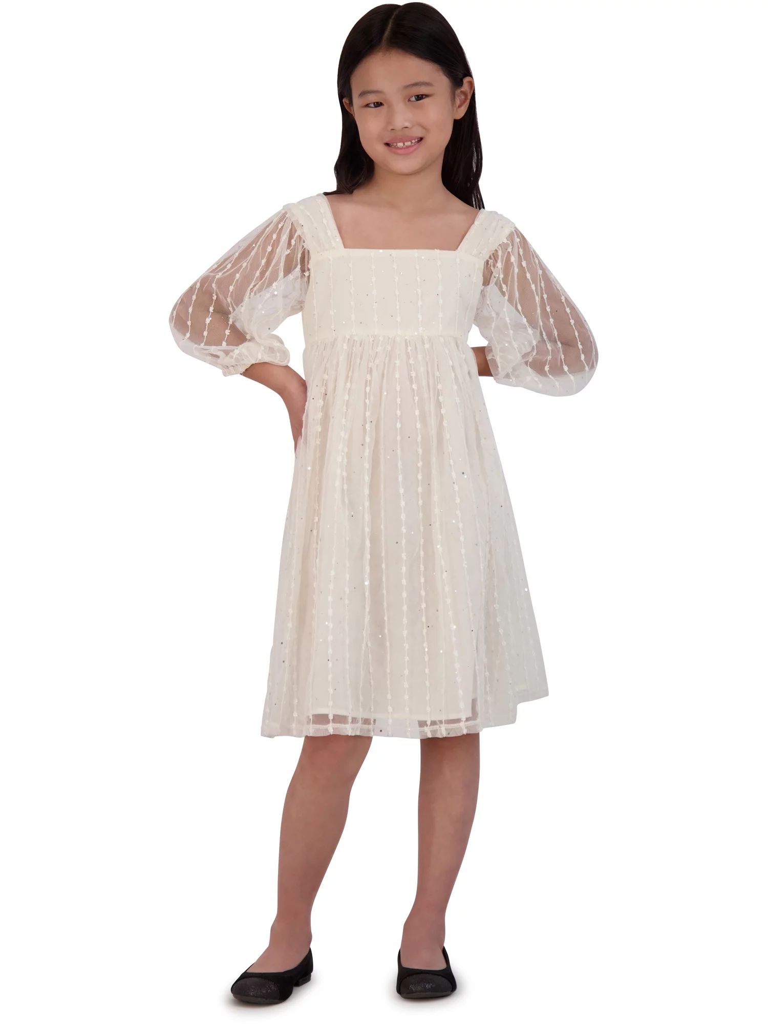 Wonder Nation Girls Metllic Mesh Dress, Sizes 4-18 & Plus | Walmart (US)
