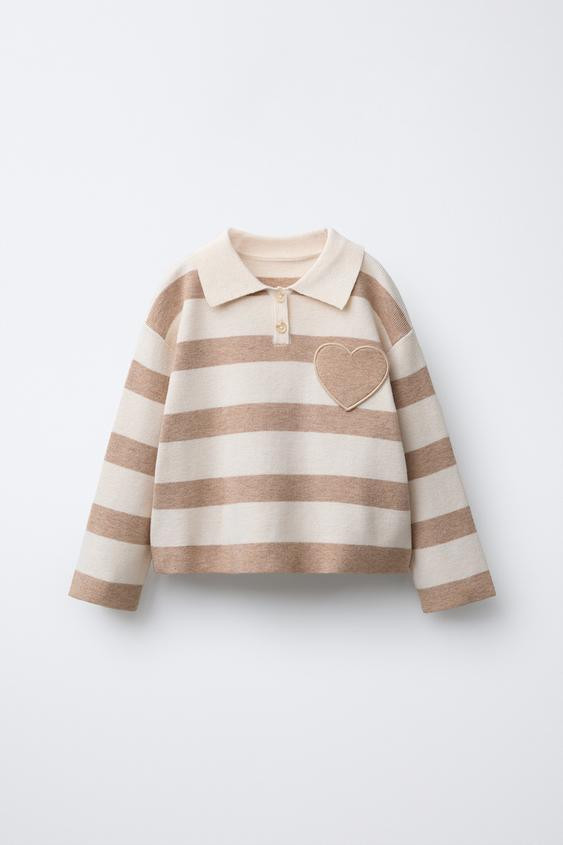 STRIPED KNIT POLO SHIRT WITH HEART POCKET | Zara US