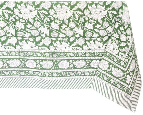 ATOSII Meraki Green 100% Cotton Fall Tablecloth, Handblock Print Rectangle Table Cover for Kitchen Dining Linen I Parties, Thanksgiving, Christmas, Wedding, Table Cloth I 72 X 108 Inches I 8 Seater | Amazon (US)