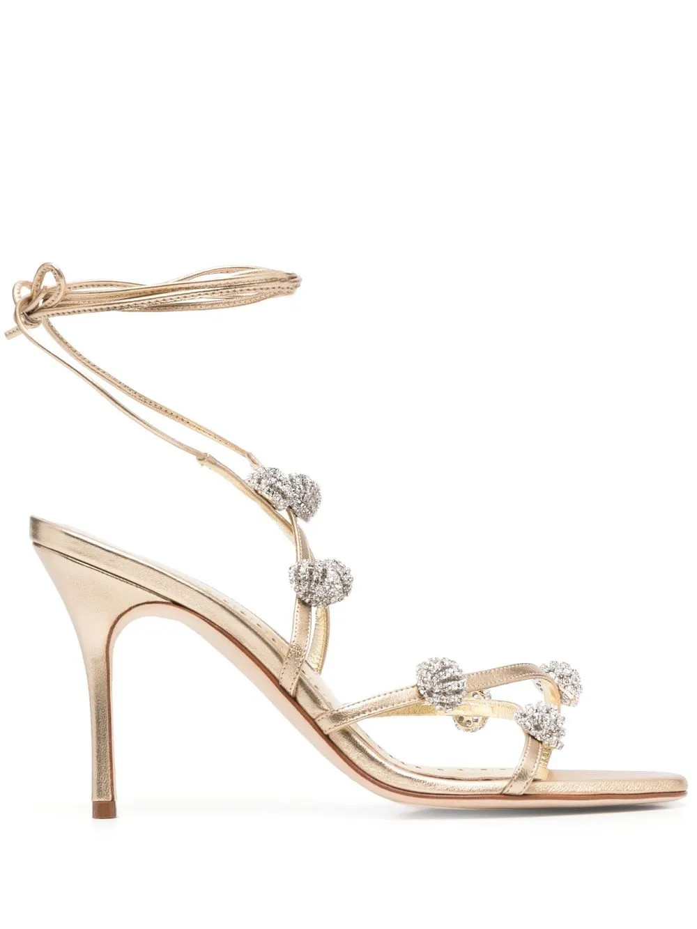 Manolo Blahnik Elsaka crystal-embellished Strappy Sandals | Gold | FARFETCH | Farfetch Global