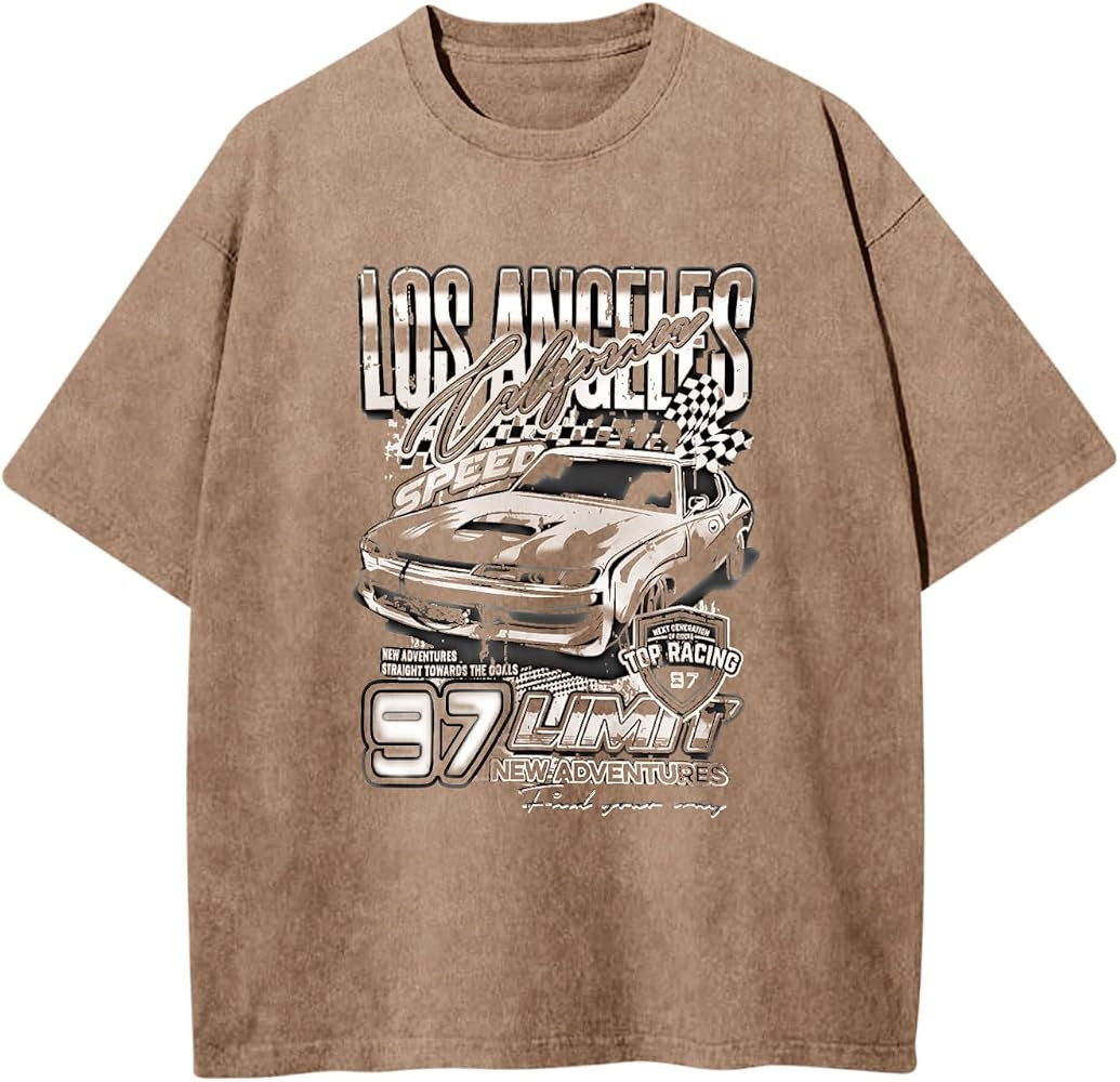Oversized Boys Tshirts Car Graphic Cotton Tees Kids Acid Wash Vintage Tshirt Youth Short Sleeve D... | Amazon (US)