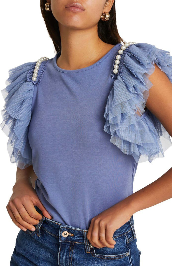 Embellished Tulle Sleeve T-Shirt | Nordstrom | Nordstrom