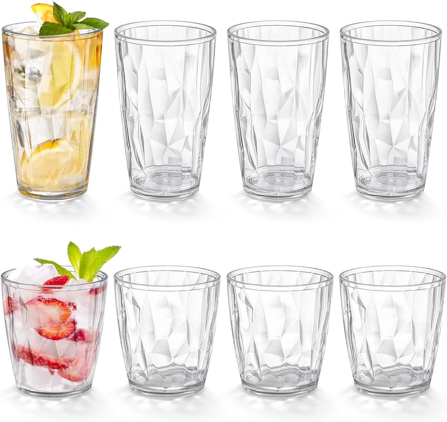 Hedume Set of 8 Plastic Water Tumblers, 4 Pack 17-ounce and 4 Pack 10-ounce Transparent Unbreakab... | Amazon (US)