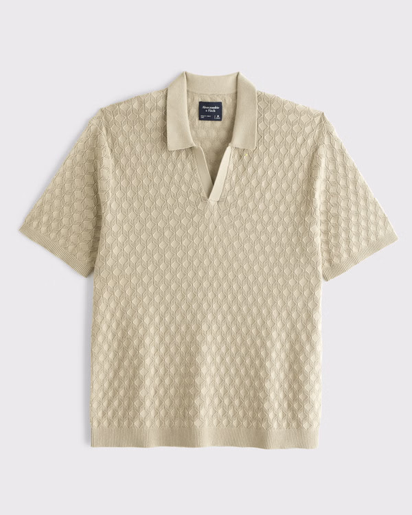 Men's Pointelle Stitch Johnny Collar Sweater Polo | Men's Tops | Abercrombie.com | Abercrombie & Fitch (US)