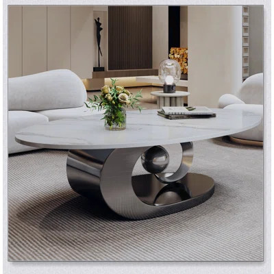 Luxurious Marble Coffee Table With Artistic Stainless Steel Base, Perfect For Modern And Elegant Living Spaces. | Wayfair North America