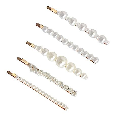 Numblartd 5Pcs Vintage Artificial Pearl Gold Alloy Barrettes Hair Clip Bobby Pins - Women Lady Gi... | Amazon (US)