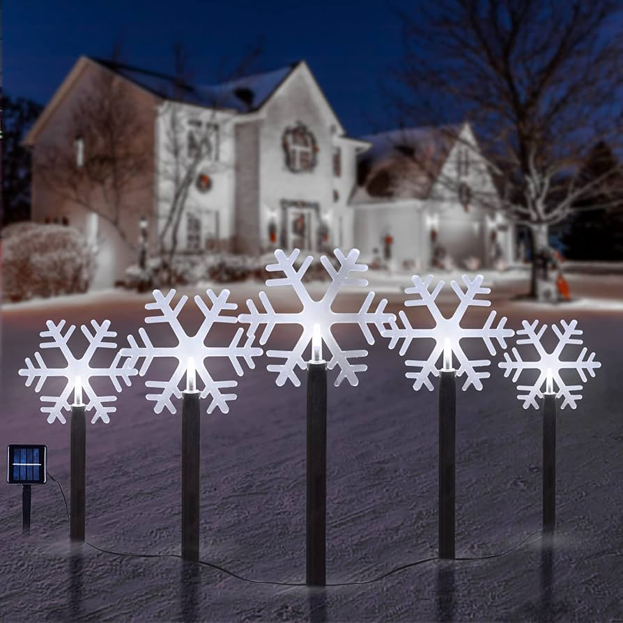 BRIGHTDECK Snowflake Solar Christmas Decorations Outdoor, 5 Pack LED Pathway Lights, Waterproof S... | Amazon (US)