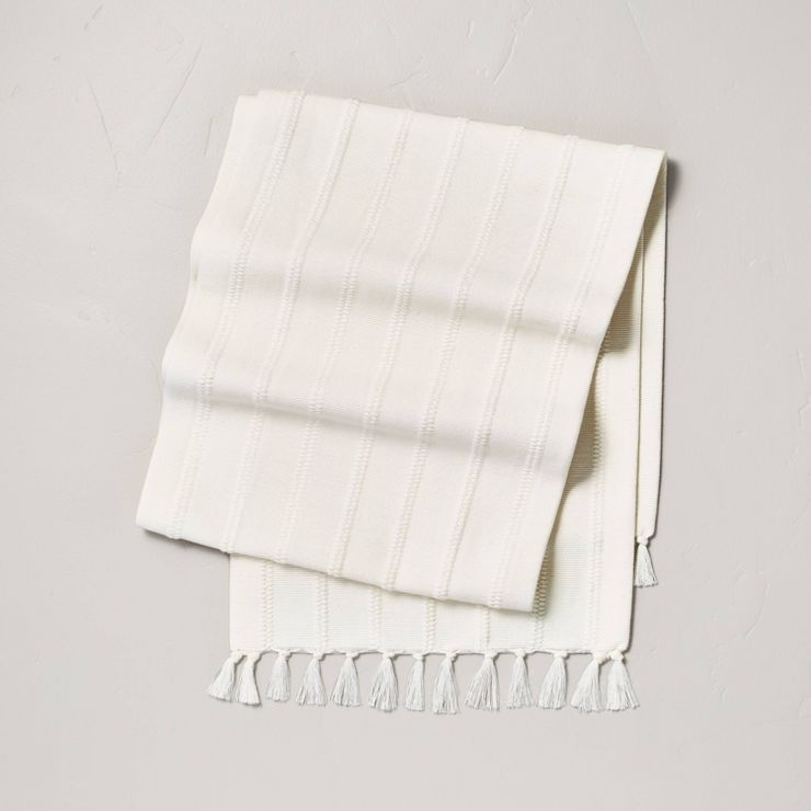Textured Stripe Tassel Table Runner Cream - Hearth & Hand™ with Magnolia | Target