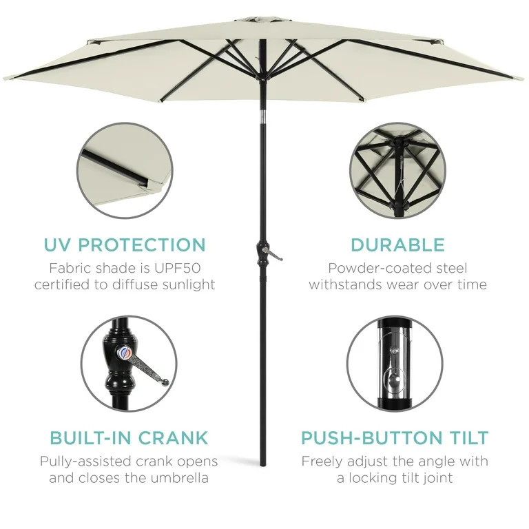 Best Choice Products 10ft Outdoor Steel Market Patio Umbrella w/ Crank, Tilt Push Button, 6 Ribs ... | Walmart (US)